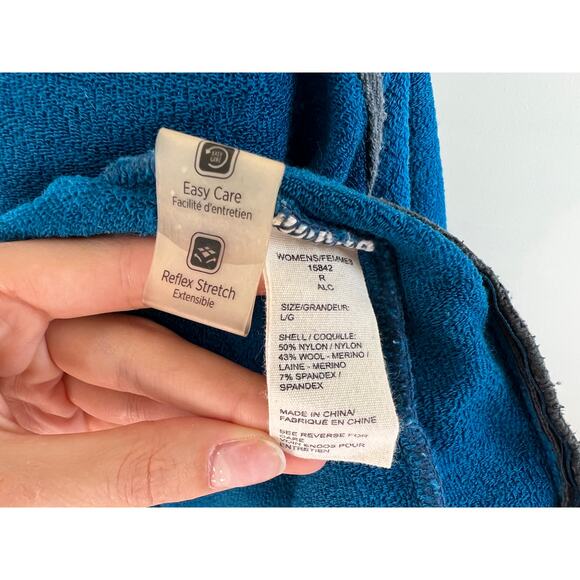 Woolrich Blue Long Sleeve Mock Neck Bur Basin Merino Wool Cardigan Sweater  L - Picture 8 of 9